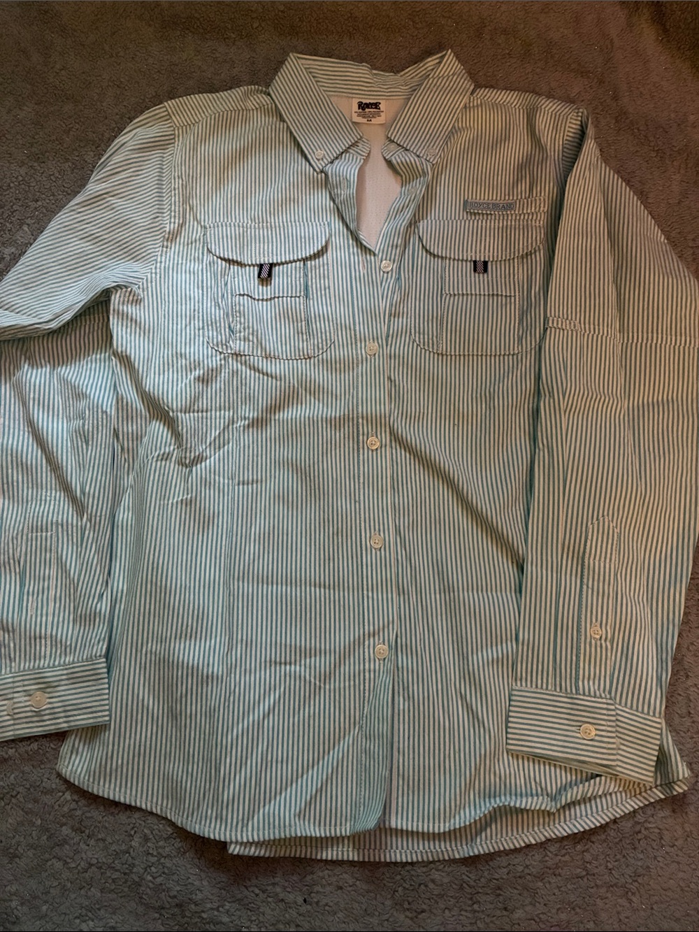Royce Turquoise and White Striped Button-Down Shirt